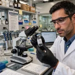 Researcher preparing a personalised cancer vaccine sample in a laboratory