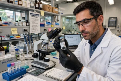 Researcher preparing a personalised cancer vaccine sample in a laboratory