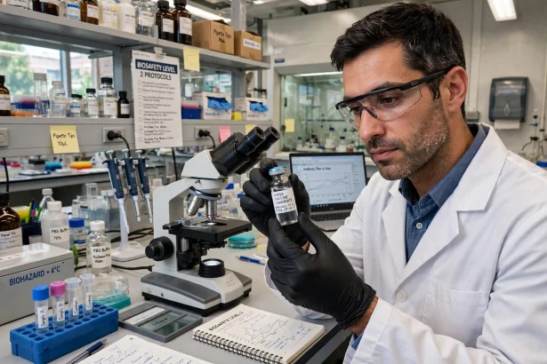 Researcher preparing a personalised cancer vaccine sample in a laboratory